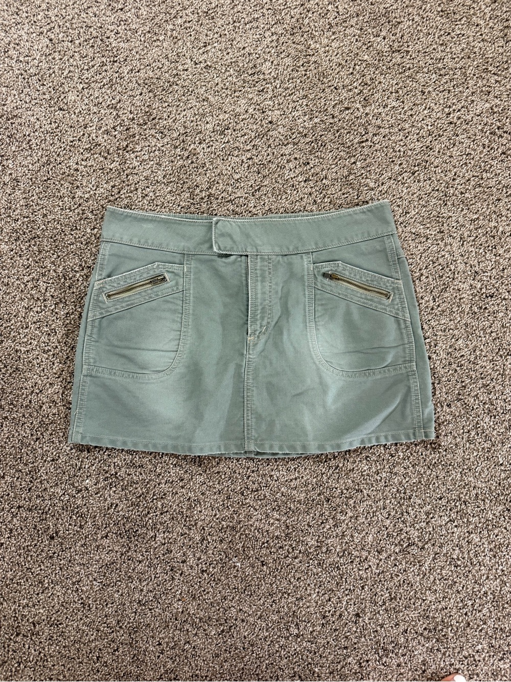 American Eagle Outfitters Olive Green Mini Skirt with Zip Pocket Accents